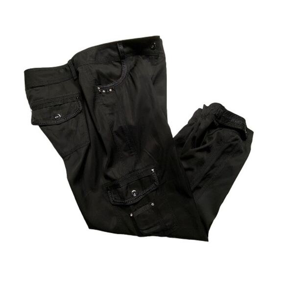 NWT WHBM Black Crop Pants Sz 10 Rhinestone Stud Cargo Style Embellished - Picture 3 of 15